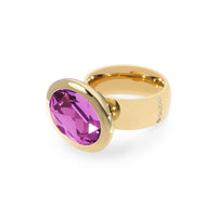 QUDO Tivola fixed gold ring featuring a large oval Dark Rose crystal