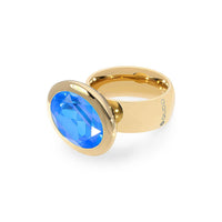 QUDO Tivola fixed gold ring with oval Royal Blue Delite crystal