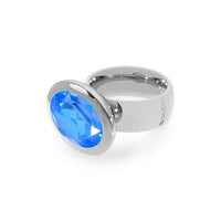 QUDO Tivola fixed silver ring featuring a large oval Royal Blue Delite crystal