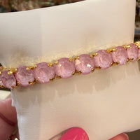 TOVA Oakland Stretch Bracelet in Solid Lemon Medium featuring vibrant yellow crystals set in antique gold-plated brass.