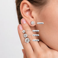 Anna Zuckerman Just Like Diamonds Only Better 6 Carat stud earrings with round White Diamond Crystalline stones in platinum-finished sterling silver.