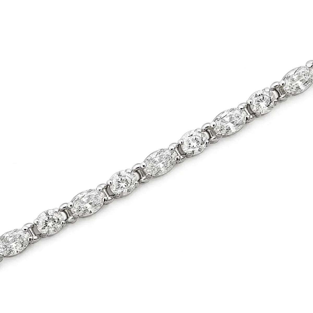 Anna Zuckerman Stella Tennis Choker necklace with elongated White Diamond Crystalline stones in platinum-finished sterling silver.