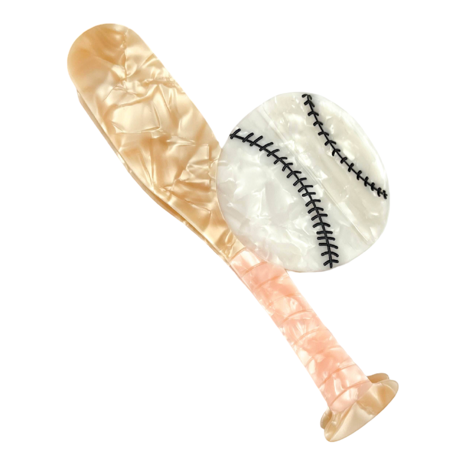 Baseball-inspired acetate claw clip designed as a playful game-day hair accessory.