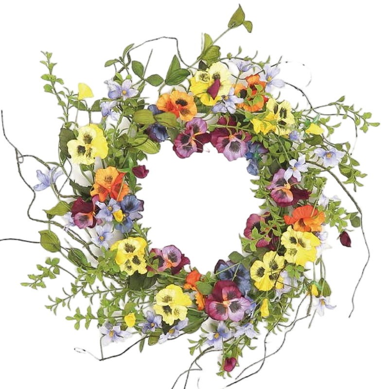 Floral wreath with colorful flowers on a white background