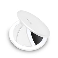 mini lighted compact mirror, LED compact mirror, travel makeup mirror, magnifying makeup mirror, purse-size mirror, beauty mirror with lights, 10X magnification compact, 7X magnification mirror, on-the-go beauty tools
