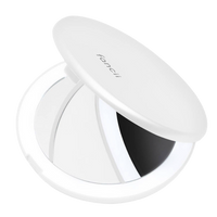 mini lighted compact mirror, LED compact mirror, travel makeup mirror, magnifying makeup mirror, purse-size mirror, beauty mirror with lights, 10X magnification compact, 7X magnification mirror, on-the-go beauty tools