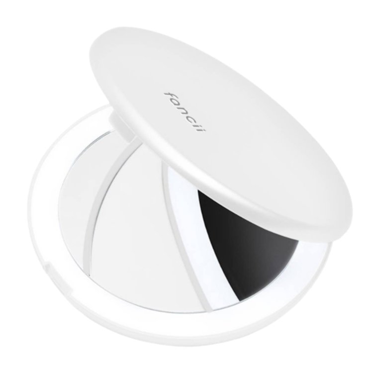 mini lighted compact mirror, LED compact mirror, travel makeup mirror, magnifying makeup mirror, purse-size mirror, beauty mirror with lights, 10X magnification compact, 7X magnification mirror, on-the-go beauty tools
