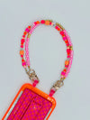 beaded phone wristlet, neon phone charm, hot pink orange phone strap, Vega strap, evil eye phone charm, gold phone chain, handmade in Cape Cod, beaded tech accessories, Detach case compatible, colorful phone accessory, trendy phone wristlet, fun phone holder, bright tech jewelry, star charm strap
