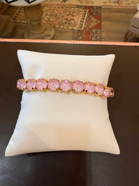TOVA Oakland Stretch Bracelet in Solid Lemon Medium featuring vibrant yellow crystals set in antique gold-plated brass.