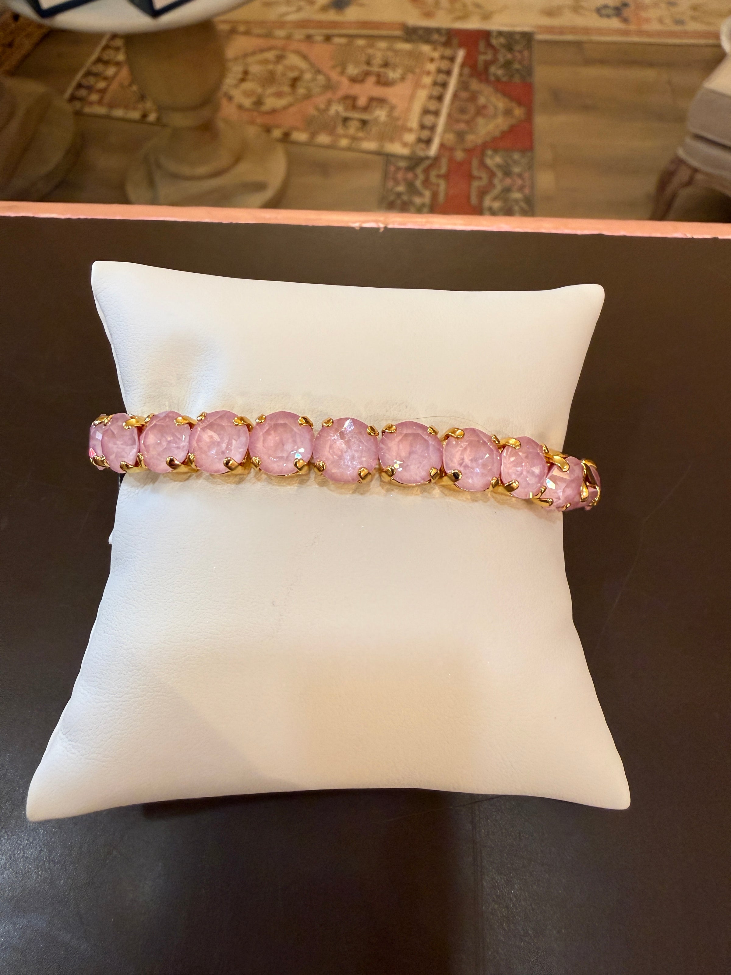 TOVA Oakland Stretch Bracelet in Solid Lemon Medium featuring vibrant yellow crystals set in antique gold-plated brass.