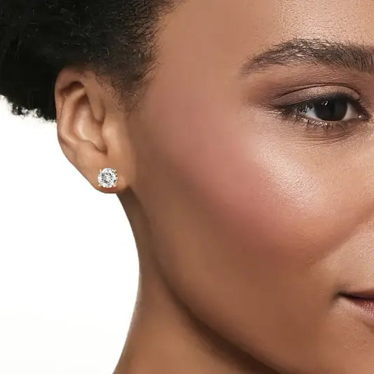 Anna Zuckerman 2 Carat Just Like Diamonds martini stud earrings with round Diamond Crystalline stones in a platinum-tone setting.