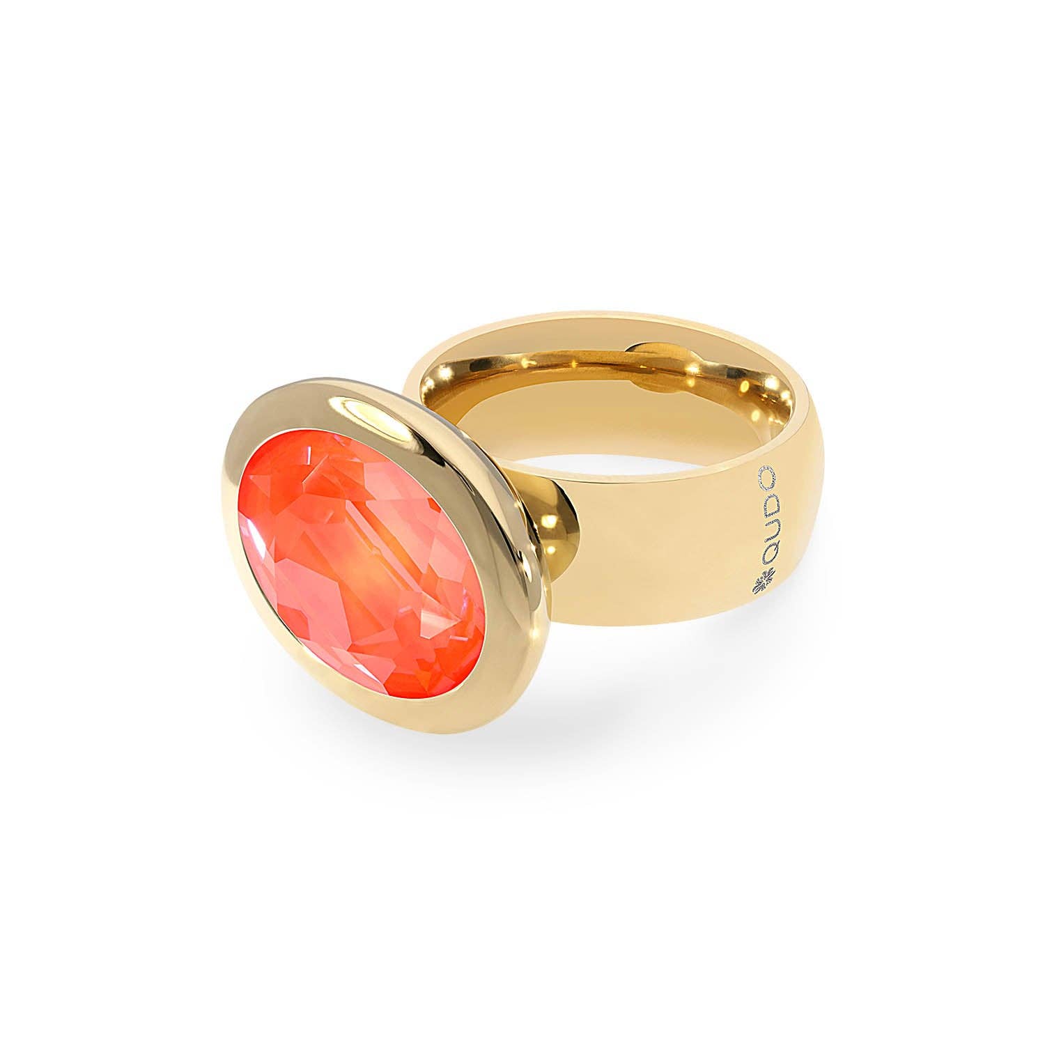 QUDO Tivola fixed ring featuring an oval Orange Ignite Swarovski crystal set in polished gold stainless steel