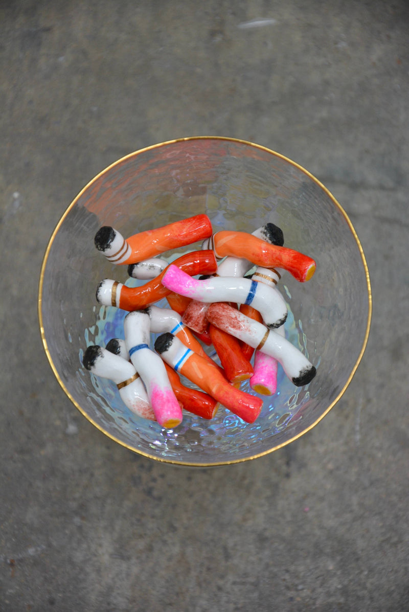 Lipstick-Stained Ceramic Cigarettes – Set of 5 Handcrafted Sculptures