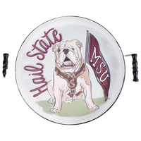 Decorative plate with a bulldog illustration and 'Hail State MSU' text on a white background