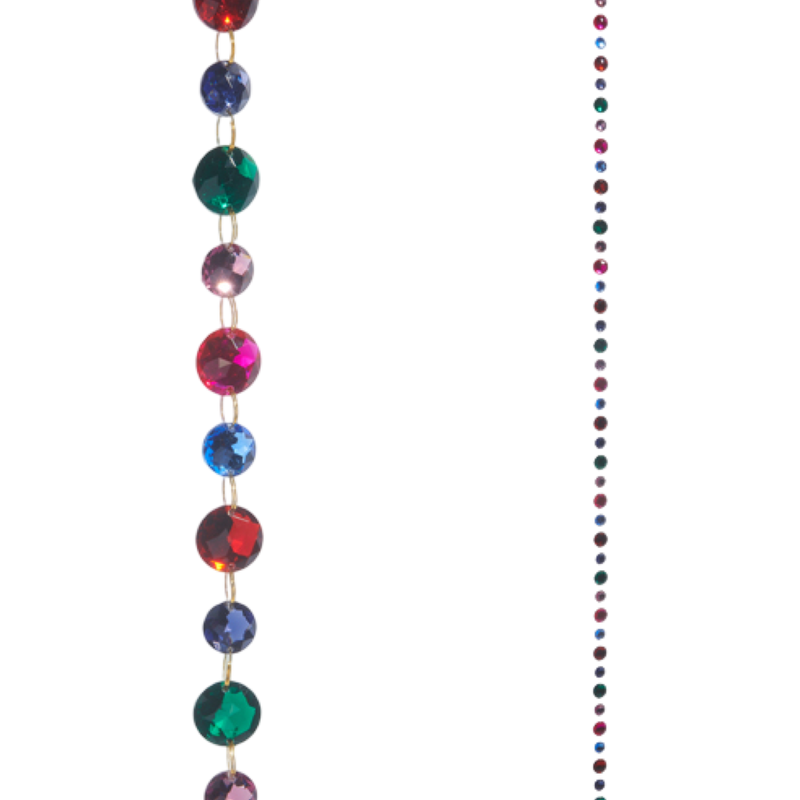 Multicolored beaded string on a white background