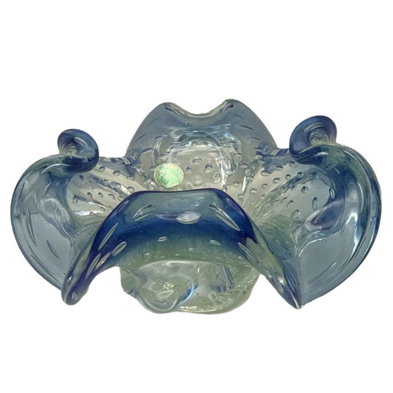 murano art glass, vintage murano bowl, italian art glass, controlled bubble glass, bullicante glass, murano ruffled bowl, blue murano glass, mid century italian glass, sculptural glass bowl, vintage centerpiece bowl, collectible murano glass, vintage italian decor, art glass centerpiece, maximalist decor, one of one vintage
