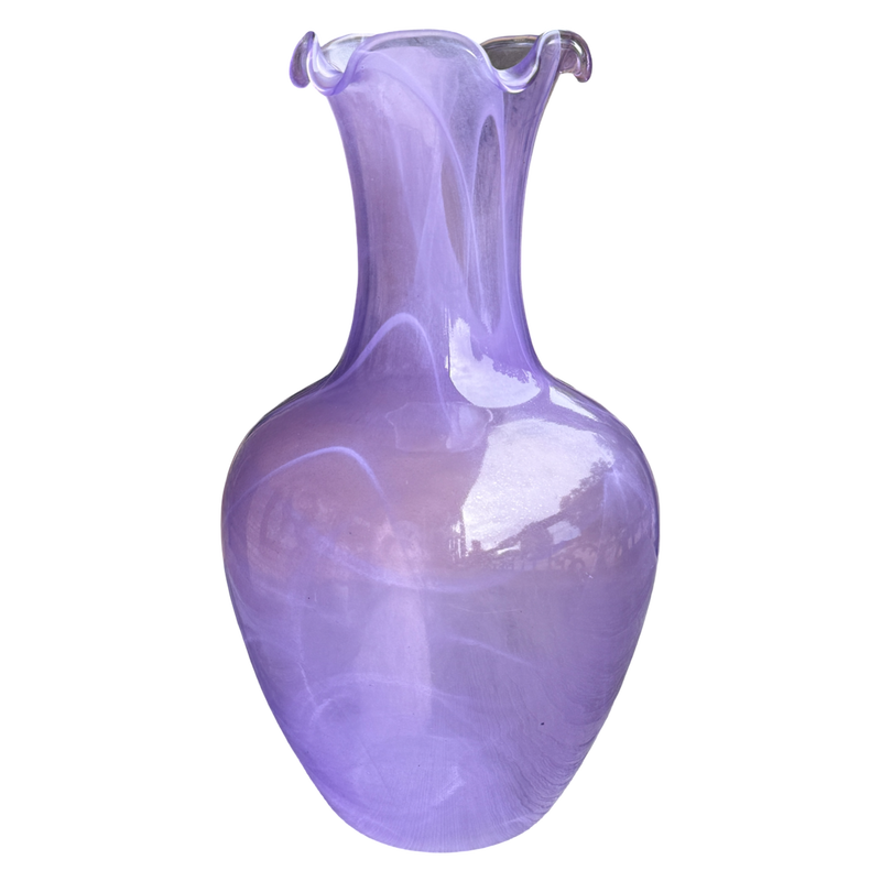 murano glass vase, vintage murano vase, italian art glass, lavender glass vase, purple murano glass, ruffle vase, vintage italian vase, opalescent glass decor, collectible art glass, maximalist home decor, colorful glass vase, vintage home accents