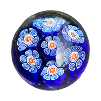 murano paperweight, millefiori paperweight, vintage murano glass, Italian art glass, cobalt blue decor, collectible glass paperweight, murano millefiori, vintage Italian decor, colorful desk accessory, bookshelf decor, coffee table styling, grandmillennial decor, collectible art glass, maximalist home decor, vintage collectible, Italian glass collectible, colorful home accessories, decorative paperweight, murano collectible, vintage home decor