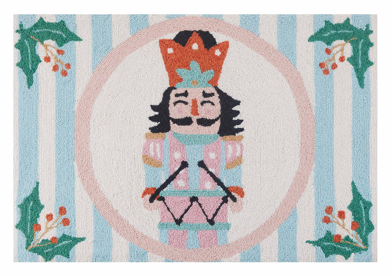 Holly Stripe Nutcracker Hook Rug