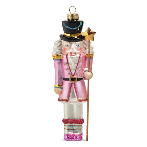 Blushing Nutcracker Glass Ornament