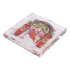 Folded fabric with a colorful design on a white background