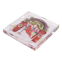 Folded fabric with a colorful design on a white background