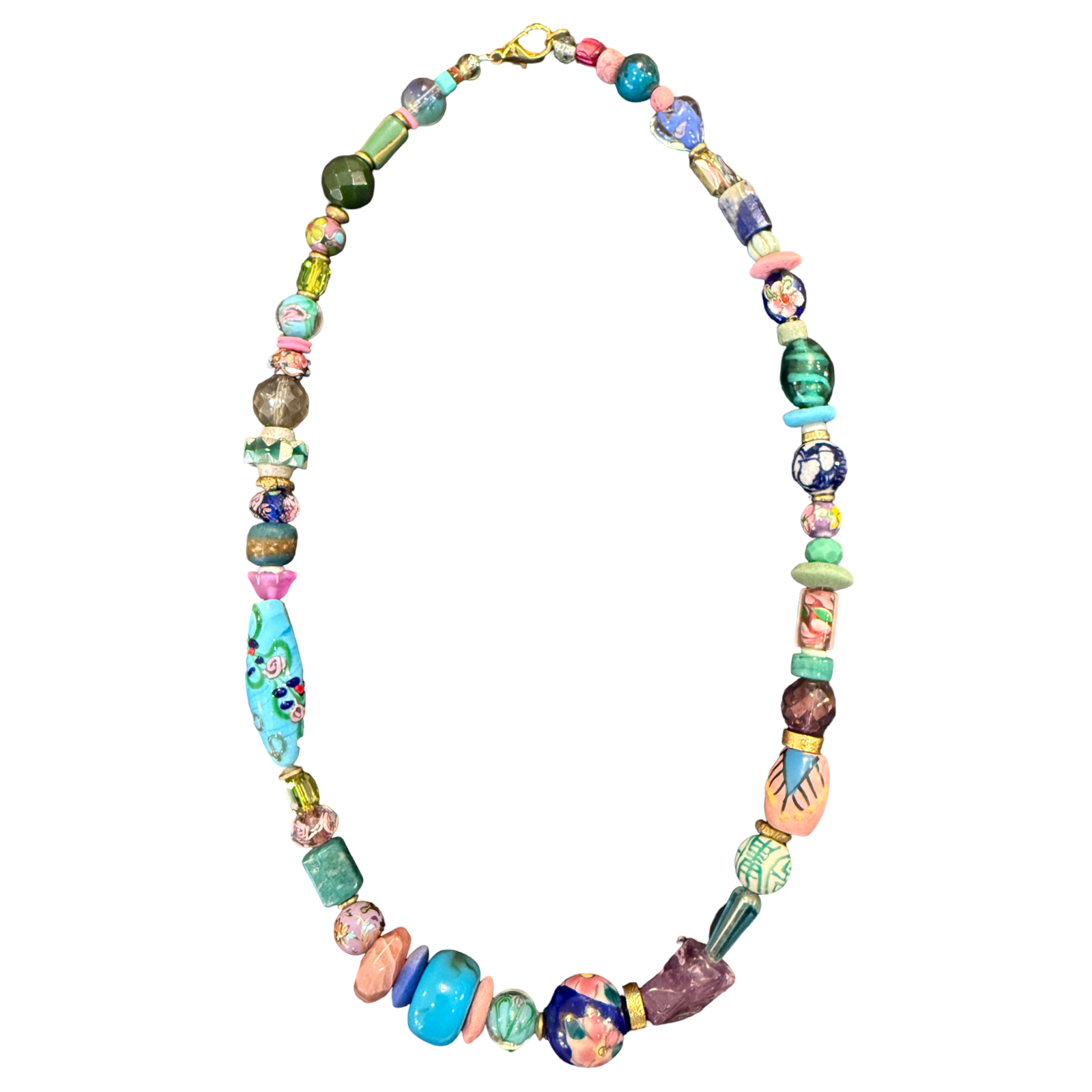 one of one necklace, coastal statement necklace, collected bead necklace, artisan necklace, mermaid jewelry, sea glass inspired necklace, maximalist jewelry, wearable art necklace, colorful statement necklace, resort jewelry, eclectic jewelry, chunky bead necklace, boutique jewelry, fashion jewelry, curated accessories, ocean inspired necklace, artistic statement jewelry, boho luxury necklace, collector style jewelry, unique artisan necklace