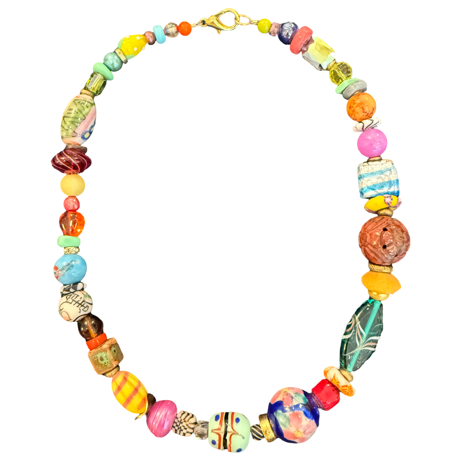 one of one necklace, colorful bead necklace, collected bead necklace, maximalist jewelry, artisan bead necklace, statement necklace, eclectic jewelry, porcelain bead necklace, glass bead necklace, resort jewelry, vacation accessories, wearable art necklace, chunky bead necklace, boutique jewelry, fashion jewelry, curated jewelry collection, boho luxury accessories, vintage inspired necklace, unique statement necklace, layered jewelry trend