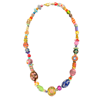one of one necklace, colorful statement necklace, maximalist jewelry, collected bead necklace, artisan necklace, wearable art necklace, eclectic jewelry, dopamine dressing accessories, chunky bead necklace, resort jewelry, colorful artisan necklace, boutique jewelry, fashion jewelry, millefiori bead necklace, curated accessories, artistic statement necklace, boho luxury jewelry, collector style jewelry, vibrant statement accessories, unique artisan necklace