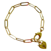 Gold chain bracelet with a heart-shaped padlock charm on a white background