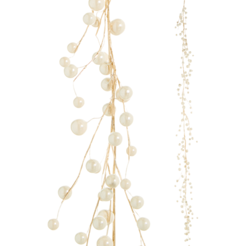 pearl garland, ivory Christmas garland, holiday string garland, elegant tree garland, 5 foot garland, classic Christmas decor, pearl bead garland, neutral holiday styling, Christmas mantle accessory, soft shimmer garland