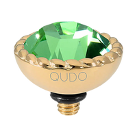 QUDO Bocconi Top Gold, QUDO Green and Golden Collection, interchangeable jewelry, gold crystal topper, green crystal jewelry, golden crystal jewelry, QUDO topper, interchangeable ring topper, stackable jewelry, Swarovski crystal jewelry, luxury fashion jewelry, collectible jewelry, boutique jewelry, interchangeable bracelet topper, colorful crystal jewelry, statement jewelry, QUDO jewelry collection