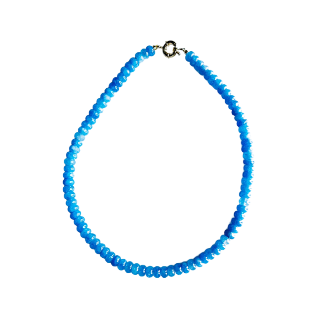 periwinkle gemstone necklace, blue candy necklace, handmade beaded necklace Charleston, 17 inch charm-ready necklace, gold clasp gemstone necklace, periwinkle blue layering necklace, artisan gemstone jewelry, pastel beaded necklace, charm necklace gold clasp, candy-inspired necklace