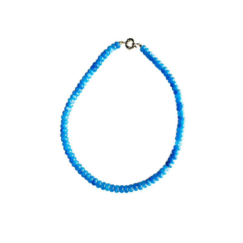 periwinkle gemstone necklace, blue candy necklace, handmade beaded necklace Charleston, 17 inch charm-ready necklace, gold clasp gemstone necklace, periwinkle blue layering necklace, artisan gemstone jewelry, pastel beaded necklace, charm necklace gold clasp, candy-inspired necklace