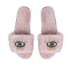 Pink Plush Slide Slippers Evil Eye