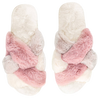 pink and ivory plush slippers, women’s cozy slippers, multi-weave house shoes, soft woven slippers, fuzzy indoor slippers, stylish bedroom slippers, cute lounge slippers, giftable women’s slippers, plush pajama party slippers, comfy slip-on slippers