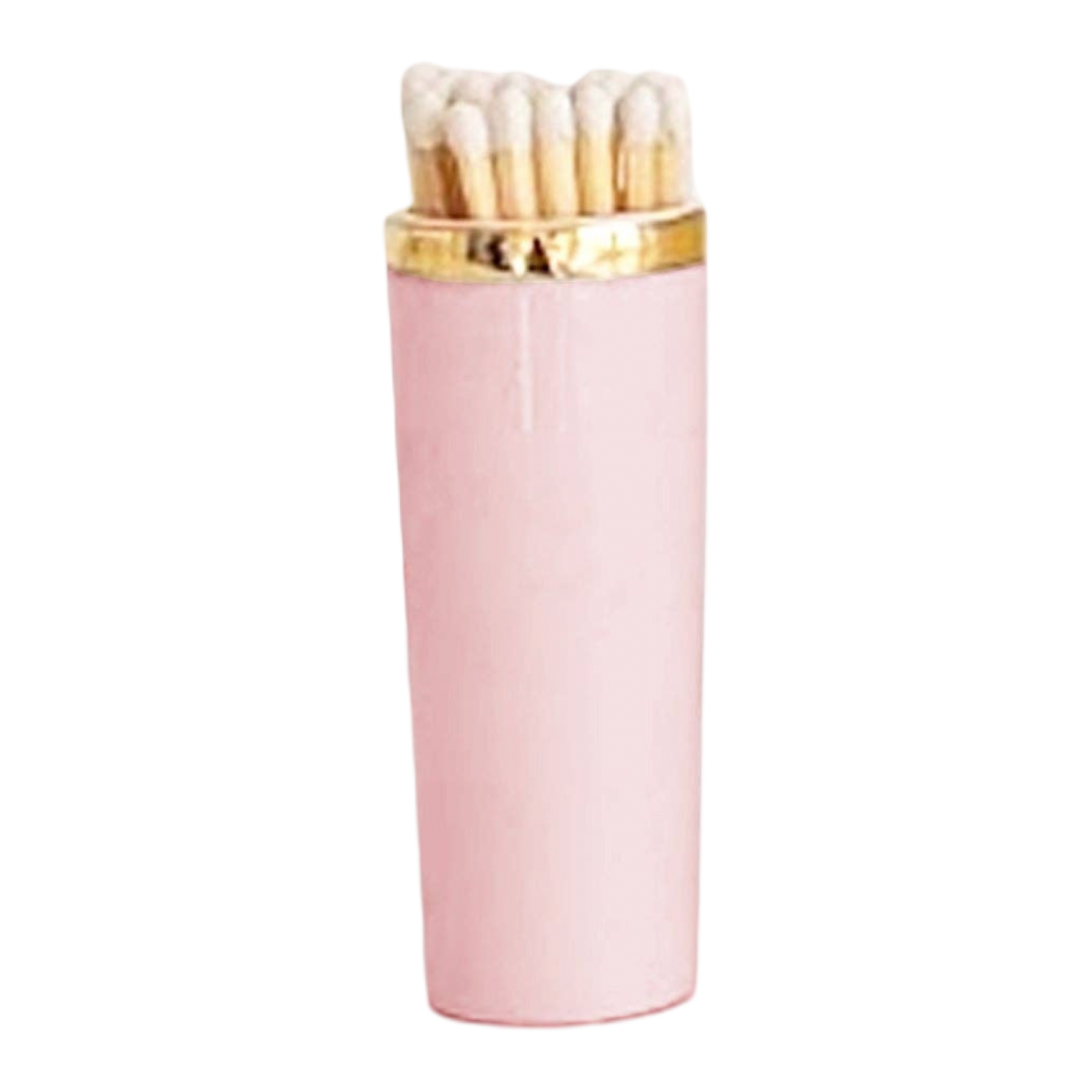 Pink matches holder with gold top on a white background