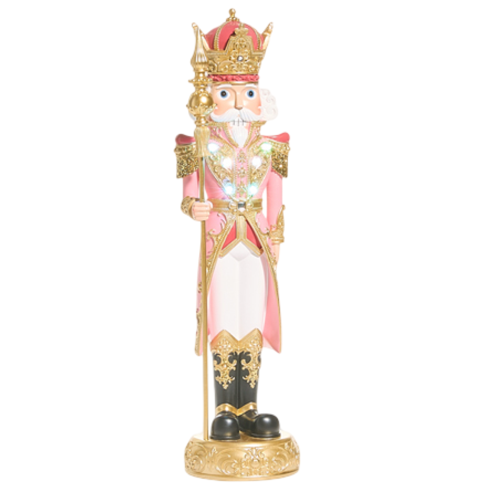 Decorative figurine of a king in ornate clothing on a white background