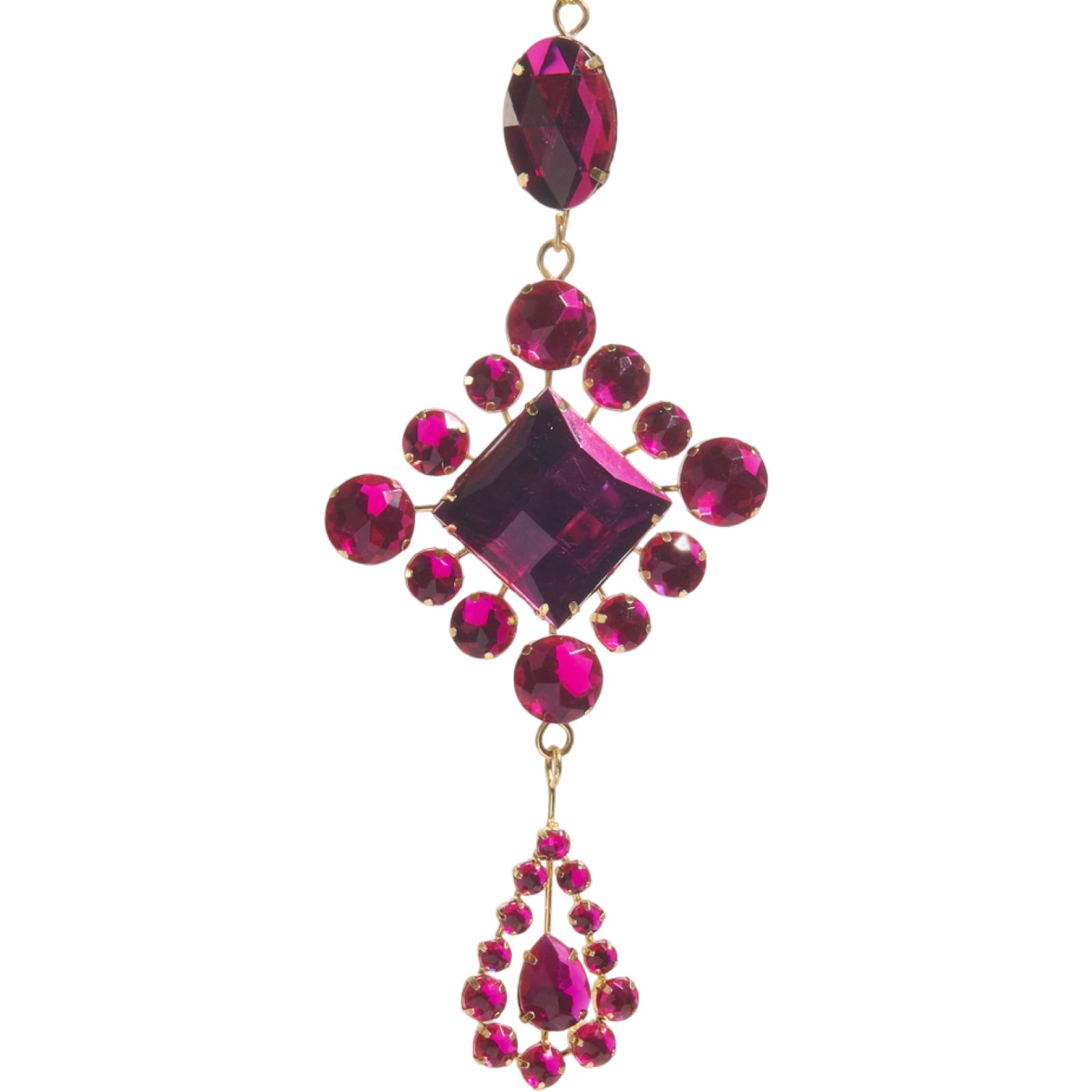 Ornate earring with pink gemstones on a white background