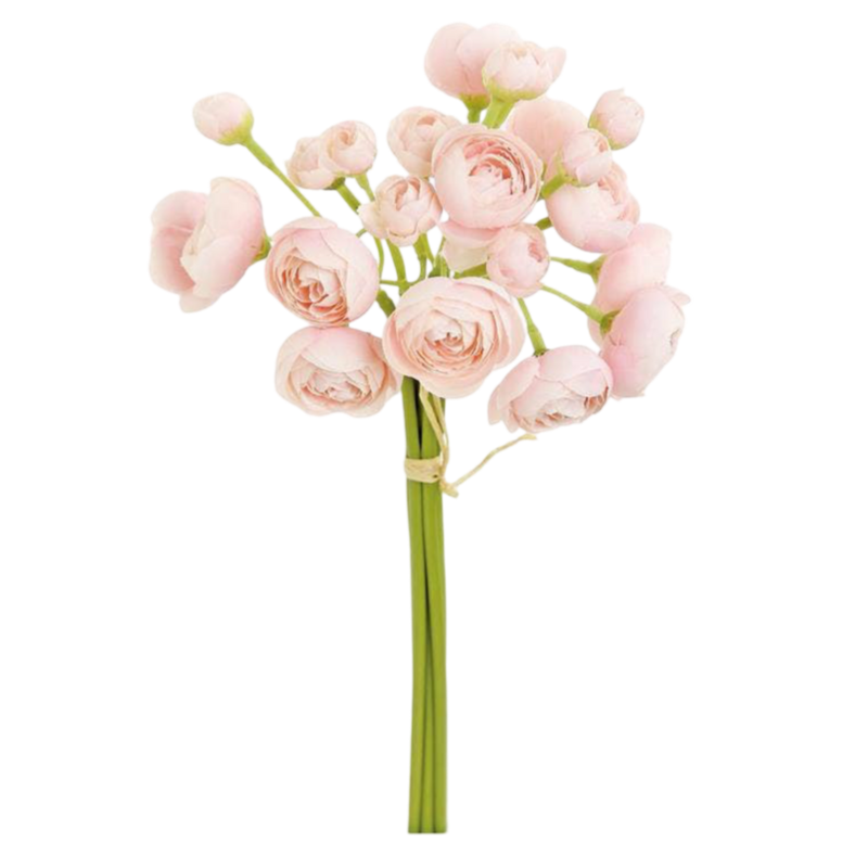 pink ranunculus bundle, faux flower stems, ranunculus bud bouquet, realistic artificial flowers, 10 inch floral stems, blush pink faux ranunculus, spring floral arrangement, home decor flower bundle, artificial flower bunch, soft pink ranunculus stems