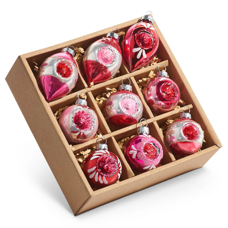 Box of Vintage Reflector Ornaments 2.75”