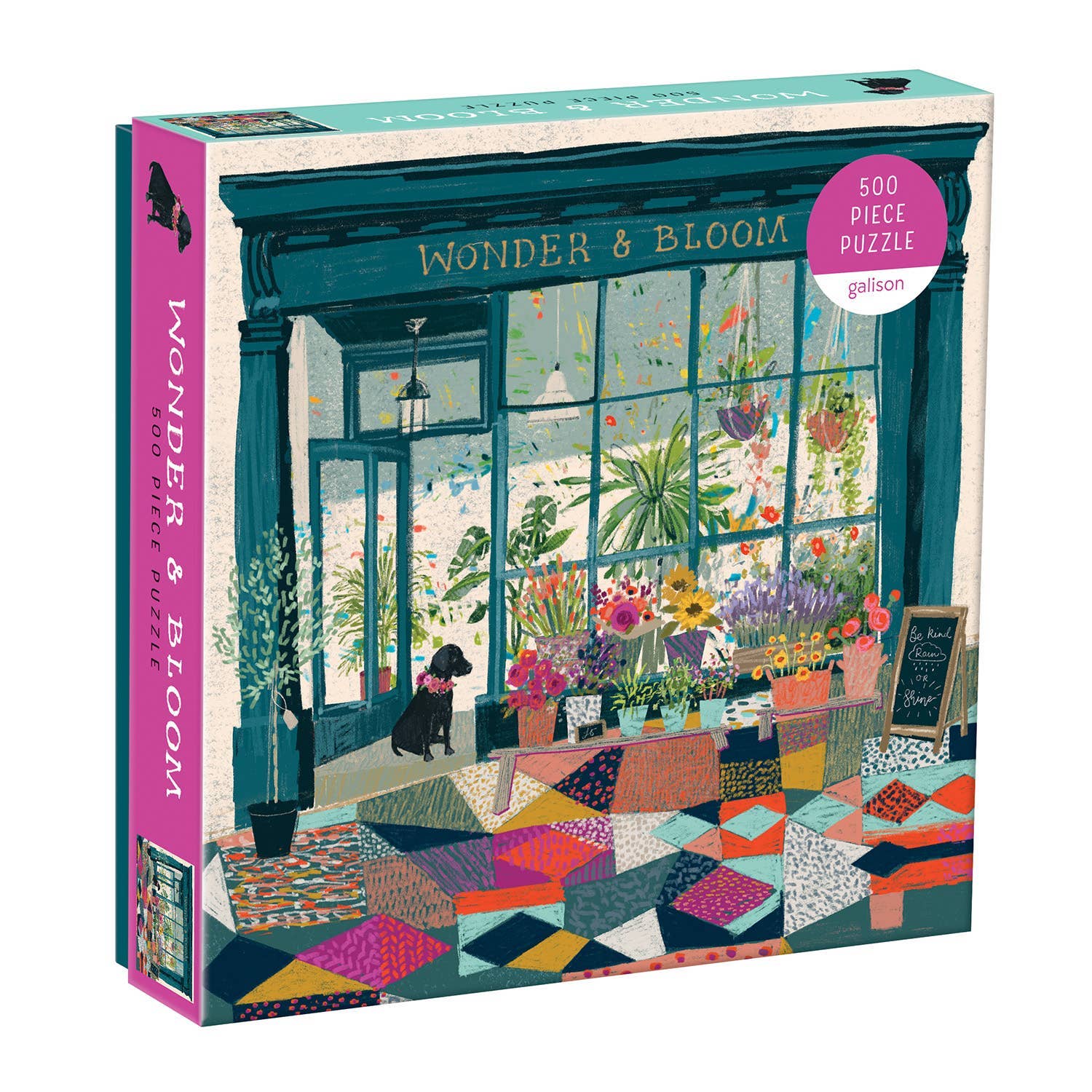 plant shop puzzle, Wonder and Bloom puzzle, Victoria Ball puzzle, Galison 500 piece puzzle, botanical jigsaw, dog in shop puzzle, colorful plant puzzle, gift for gardeners, relaxing jigsaw puzzle, floral puzzle