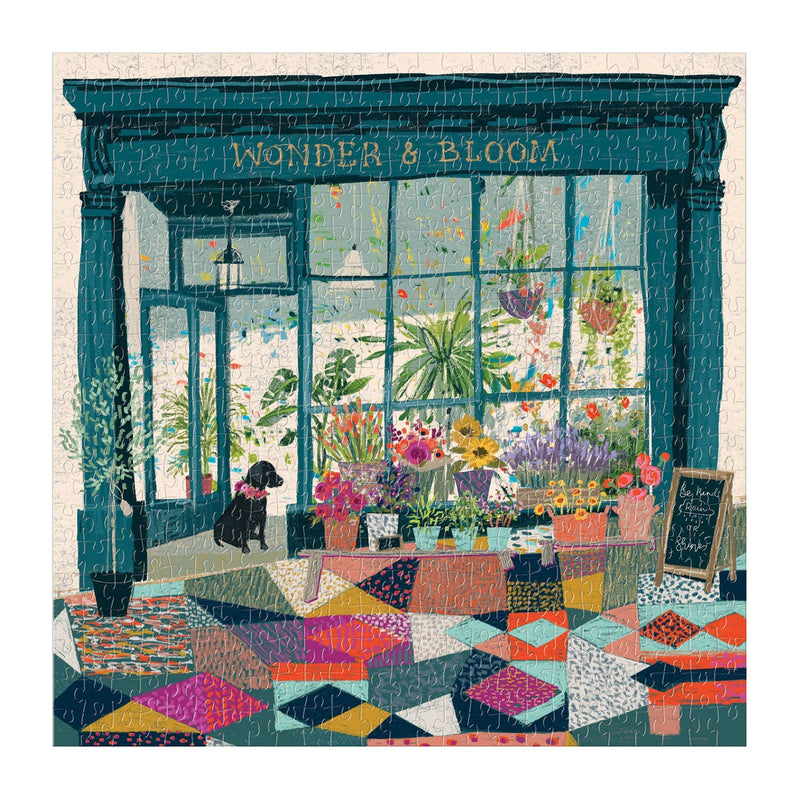 plant shop puzzle, Wonder and Bloom puzzle, Victoria Ball puzzle, Galison 500 piece puzzle, botanical jigsaw, dog in shop puzzle, colorful plant puzzle, gift for gardeners, relaxing jigsaw puzzle, floral puzzle