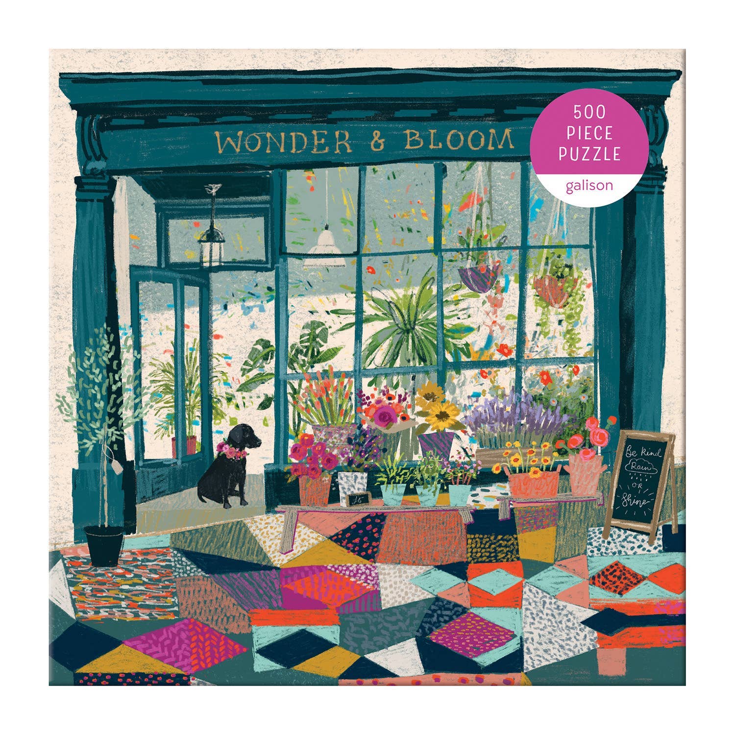 plant shop puzzle, Wonder and Bloom puzzle, Victoria Ball puzzle, Galison 500 piece puzzle, botanical jigsaw, dog in shop puzzle, colorful plant puzzle, gift for gardeners, relaxing jigsaw puzzle, floral puzzle