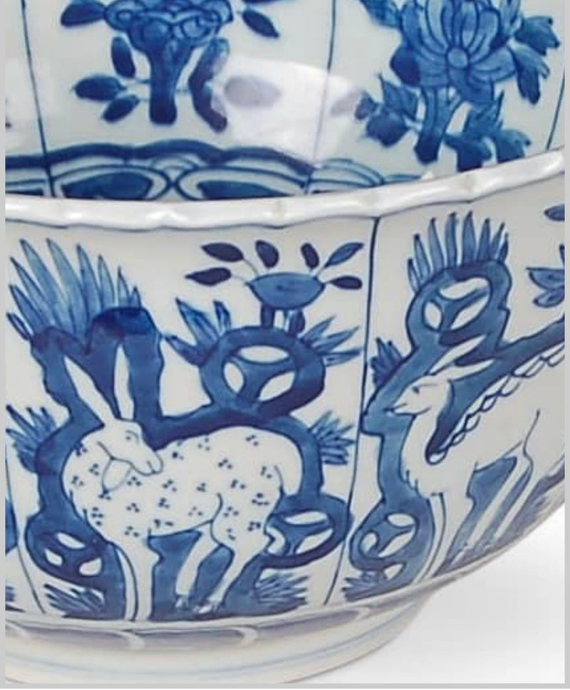 porcelain bowl, blue and white bowl, floral and fauna bowl, Kingscote Mansion bowl, decorative bowl, handmade porcelain, historic reproduction, unique porcelain decor