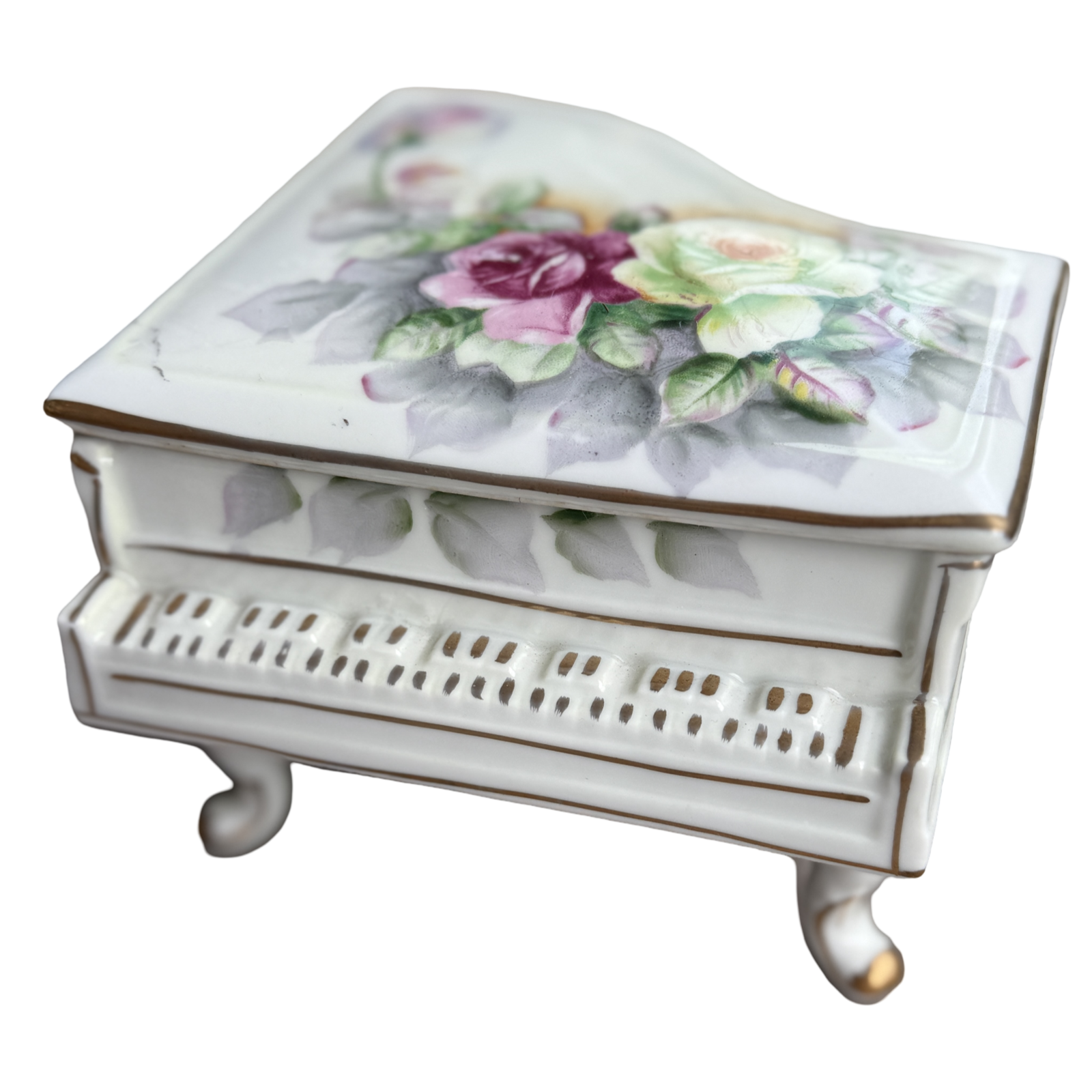Decorative music box with floral design on the lid