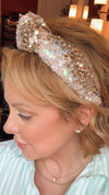 pretty happies blush and nude knotted sequin headband