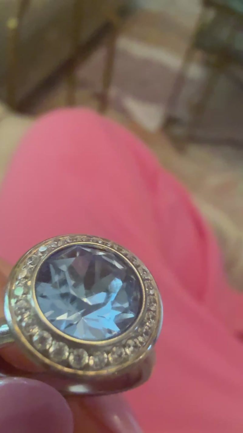 tondo deluxe blue shade swarovski crystal on a qudo silver band 