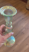 Colorful Egyptian Glass Revival Candlesticks: Big Bone Green