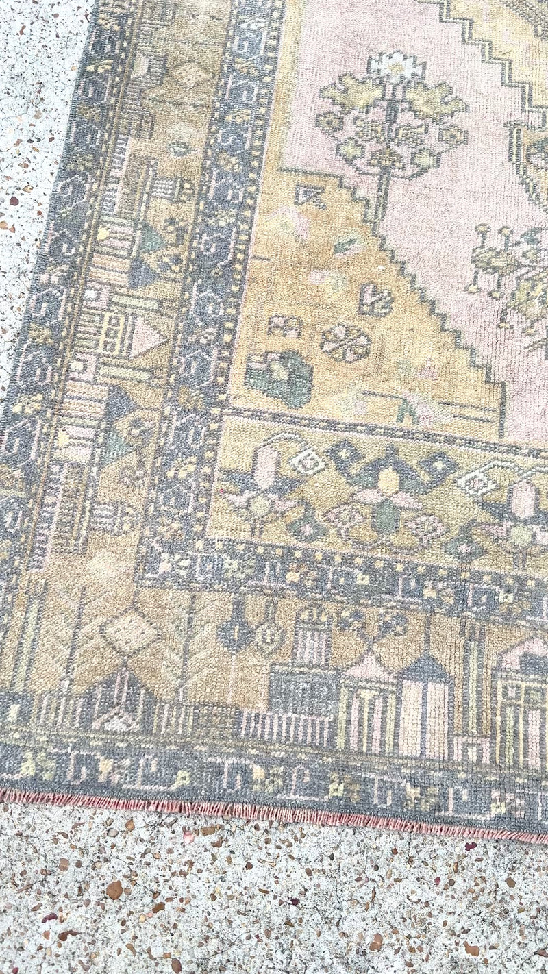 vintage turkish runner, faded peach rug, narrow hallway rug, kitchen runner, antique turkish rug, peach cream runner, boho neutral rug, soft palette rug, MD Home rug, one-of-a-kind runner
